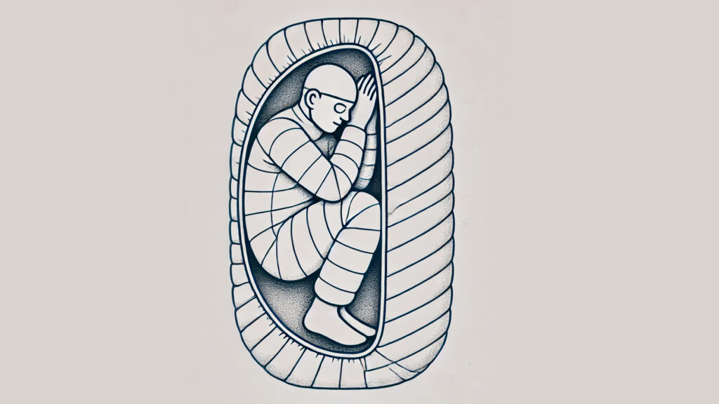 person in a sleeping bag in a bad posture