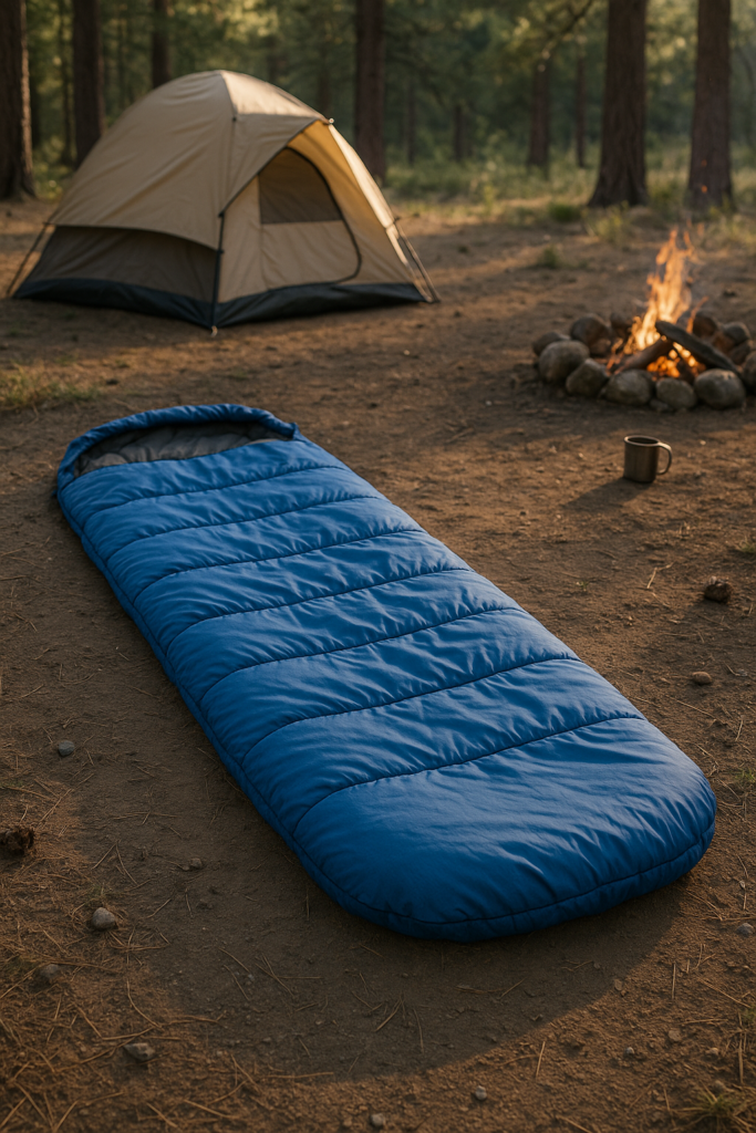 sleeping bag near campsite
