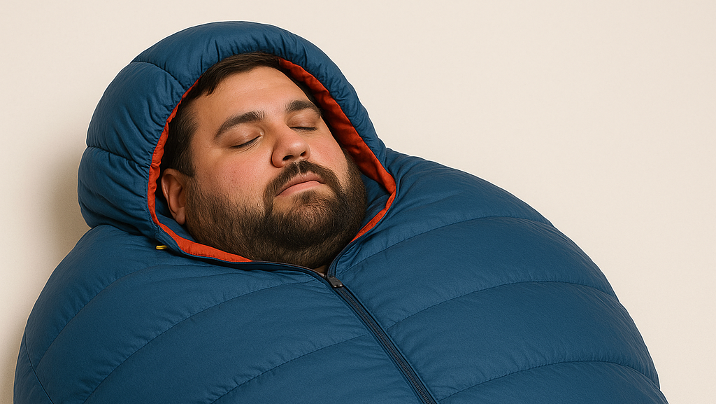 plus size person in a sleeping bag