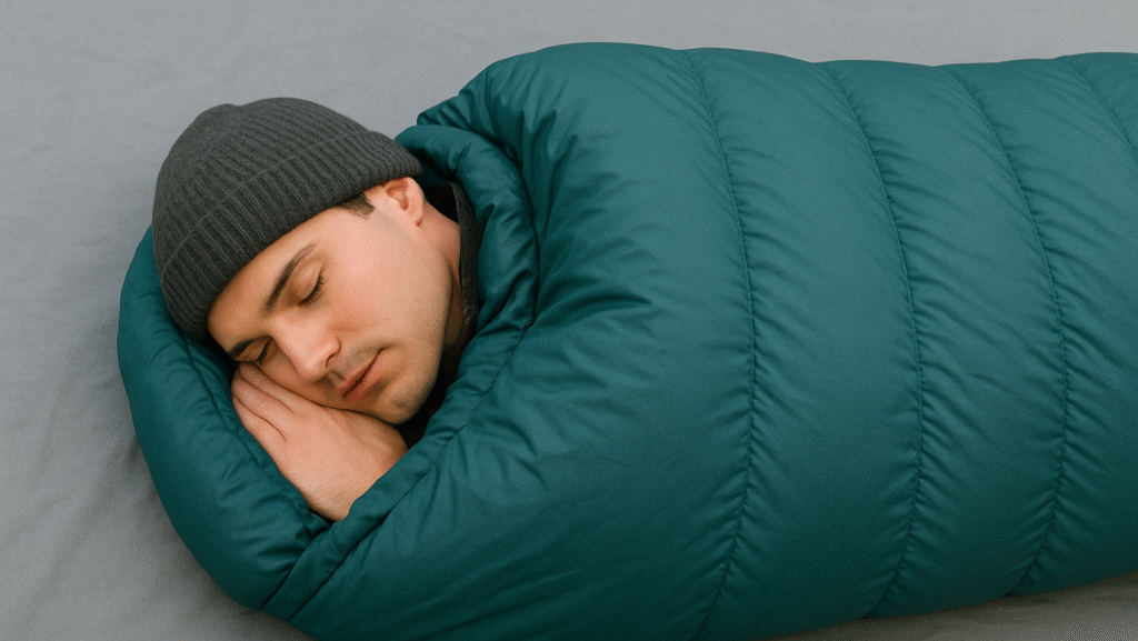 person sleeping sideways in a sleeping bag