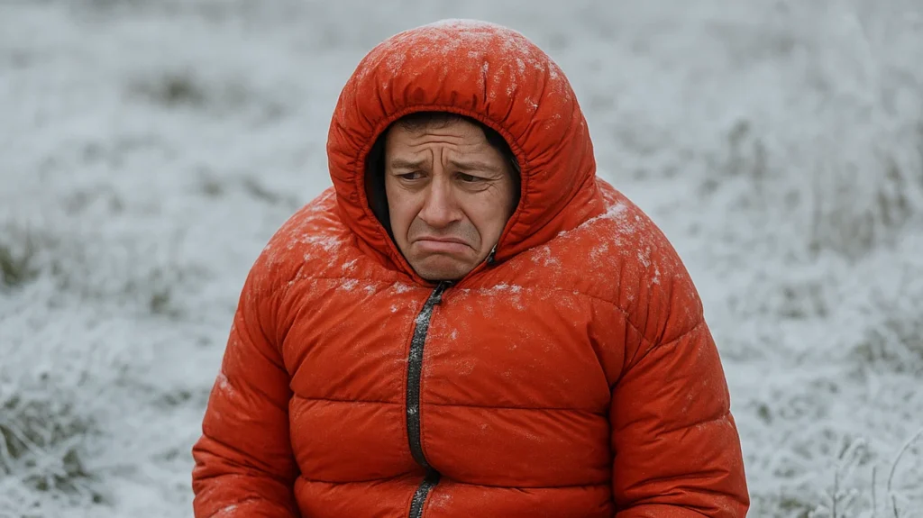 person frustrated in sleeping bag